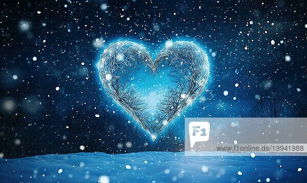 Friedliche Szene mit einem rosa Herz auf Schnee unter einem bewölkten Himmel  inspirierende Liebe AI erzeugt  KI generiert