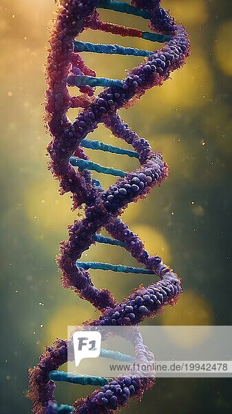 Von künstlicher Intelligenz erzeugtes DNA Molekül. Chemische Struktur der DNA. Chemisches und biologisches Unterrichtskonzept. AI generiertes Bild  KI generiert