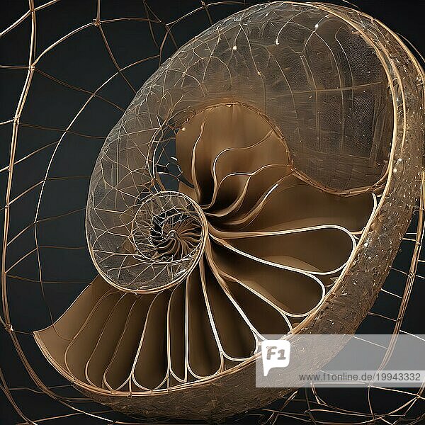 Abstraktes Netz 3d Nautilus Form Design. Abstrakte Spirale goldenen Schnitt Struktur der Nautilus  AI generierte Bild  ai  KI generiert