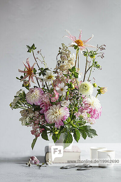 Studio shot of arrangement of blooming flowers