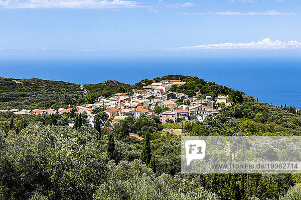 Greece  Ionian Islands  Makrades  Small village overlooking Ionian Sea