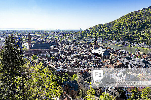 Germany  Baden-Wurttemberg  Heidelberg  Old town houses with Neckar river in background