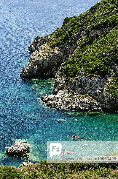 Greece  Ionian Islands  Rocky coastline of Akra Arilla cape in summer