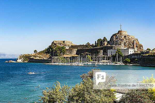 Greece  Ionian Islands  Corfu City  Marina in front of Old Fortress on Corfu island