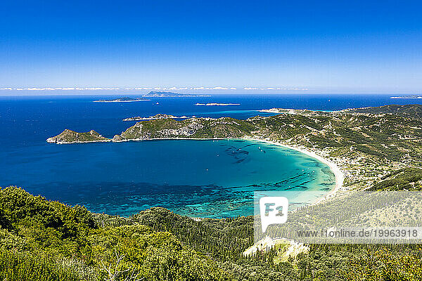 Greece  Ionian Islands  Agios Georgios  Blue bay of Corfu island in summer