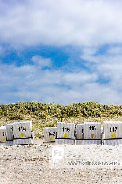 Germany  Schleswig-Holstein  Numbered hooded beach chairs on Sylt island