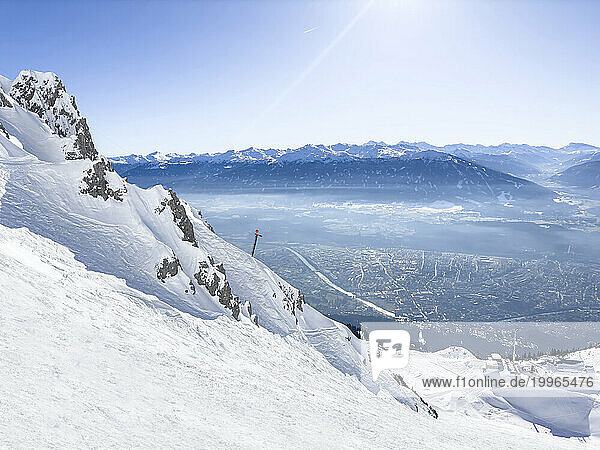 Austria  Tyrol  View from snowcapped peak of Hafelekarspitze