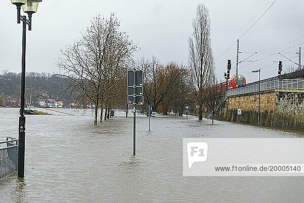 Elbehochwasser  der Elberadweg und die Uferstrassen von Pirna sind überflutet.  Pirna  Sachsen  Deutschland  Europa