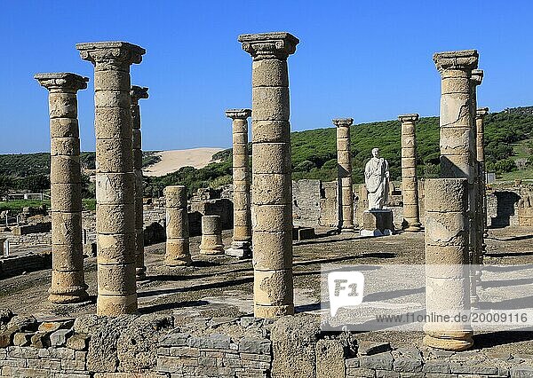 Statue of Emperor Trajan in the forum  Baelo Claudia Roman site  Cadiz Province  Spain  Europe
