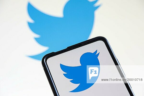Twitter Logo soziale Medien auf einem Handy und Computer Bildschirm