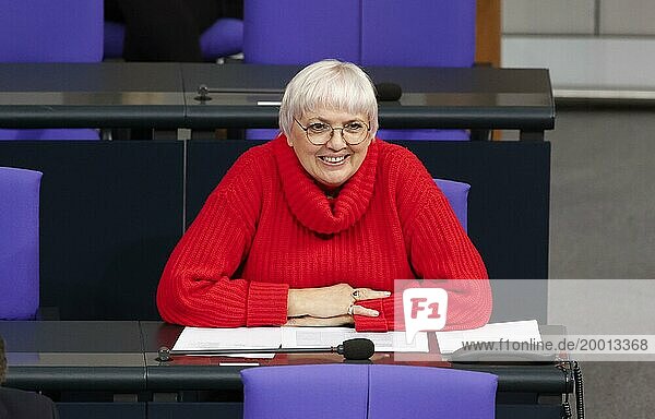 Claudia Roth  Minister of State for Culture and the Media laughs during a speech in the German Bundestag  Berlin  26/01/2023