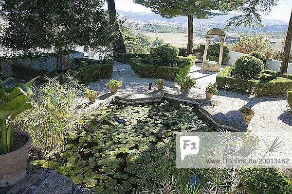 Pond plants trees in garden Casa del Rey Moro  Ronda  Spain  Europe