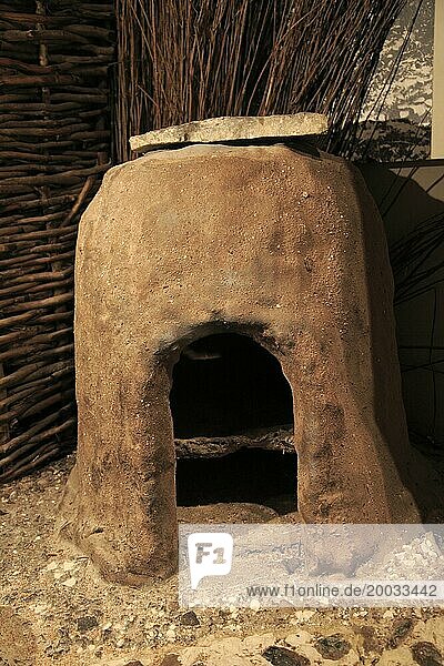 Bread oven in Iron Age museum  Andover  Hampshire  England  UK