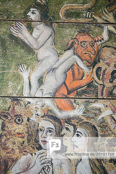Frühes religiöses Gemälde aus dem sechzehnten Jahrhundert  das den Tag des Jüngsten Gerichts darstellt  genannt Wenhaston Doom  Suffolk  England  Großbritannien  Europa