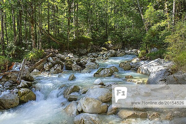 Mountain stream in the foothills of the Alps  Bavaria  as HDR