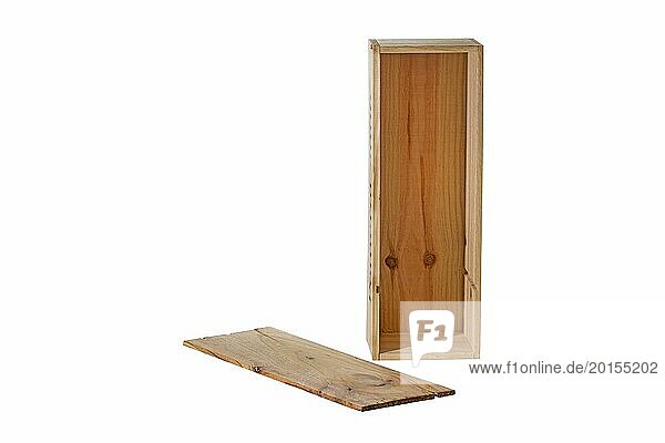 Small wooden box  open  on white background