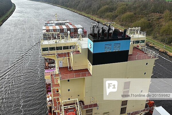 Container ship Laura Maersk sailing in the Kiel Canal  Kiel Canal  Schleswig-Holstein  Germany  Europe