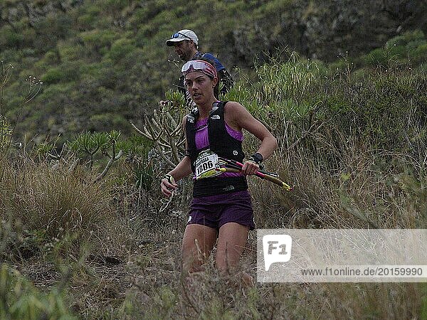 Tara Fraga USA winner of the 84 km run Transcanaria 2024 on Gran Canaria on 24/02/2024 in the category. Women