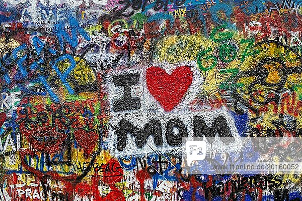 Graffiti on a wall in the Old Town  Prague  Czech Republic  Europe