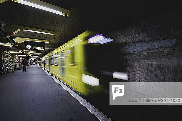 The underground line 9 runs at Schlossstraße in Steglitz in Berlin  27 February 2024. Berliner Verkehrsbetriebe (BVG) have announced strikes for Thursday and Friday