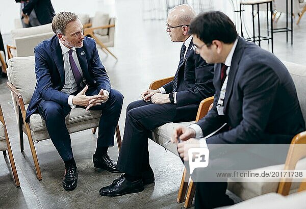 Christian Lindner (FDP)  Federal Minister of Finance  meets Mehmet Simsek  Minister of Finance of Turkey for talks at the G20  G7 Finance Ministers and Central Bank Governors Meeting  in Sao Paulo  28 February 2024. Photographed on behalf of the Federal Ministry of Finance (BMF)