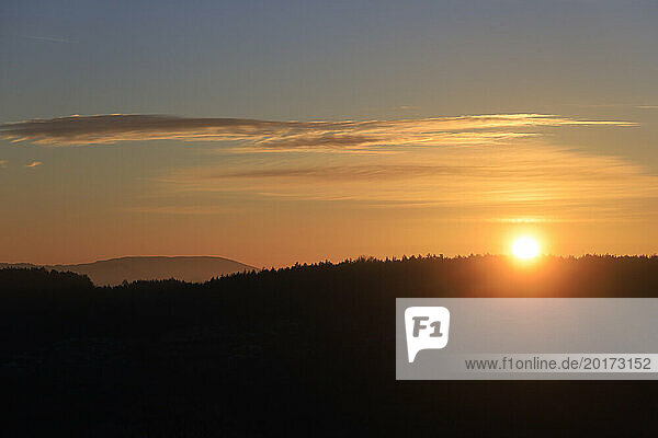 Germany  Saxony  Sun setting over forest in Saxon Switzerland