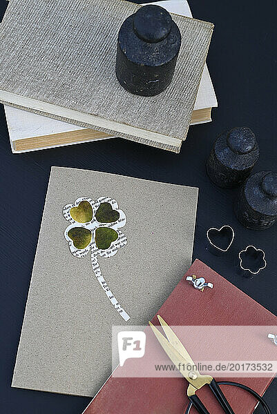 DIY Valentine card with lucky clover made of lime peel