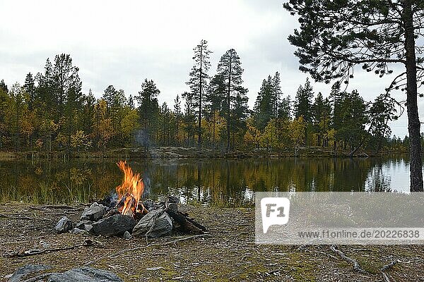 Campfire on a evening in sweden. Lagerfeuer in Schweden