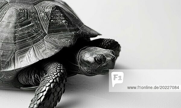 Kontrastreiche Nahaufnahme einer Schildkröte in Schwarz Weiß  die die Textur des Panzers hervorhebt (AI)  KI generiert
