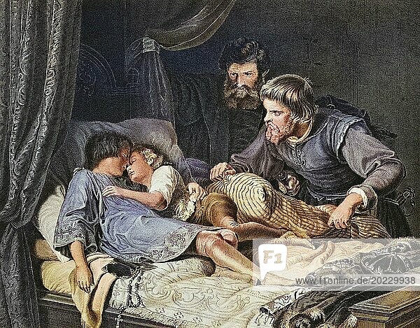 The Assassination of Princes Edward and Richard in the Tower of London. From The National and Domestic History of England by William Aubrey  published in London around 1890  Historical  digitally restored reproduction from a 19th century original  Record date not stated