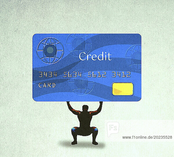 Gewichtheber mÃ¼ht sich ab  eine groÃŸe Kreditkarte zu heben