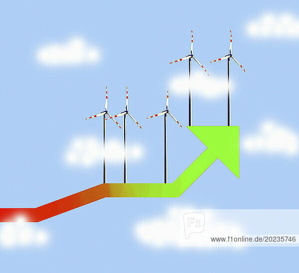 Windturbinen auf steigendem Pfeil