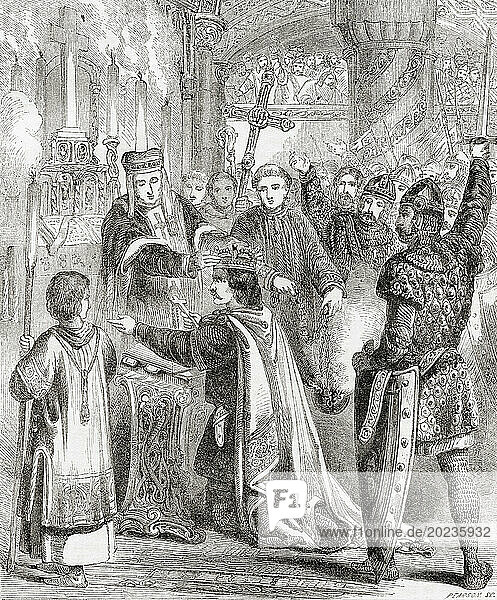 The coronation of William the Conqueror  1066. William I  c.?1028 - 1087  aka William the Conqueror and William the Bastard. First Norman king of England. From Cassell's Illustrated History of England  published 1857.