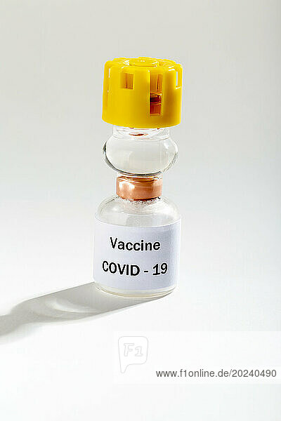 Medical Vaccine COVID-19 vial on a white background; Studio