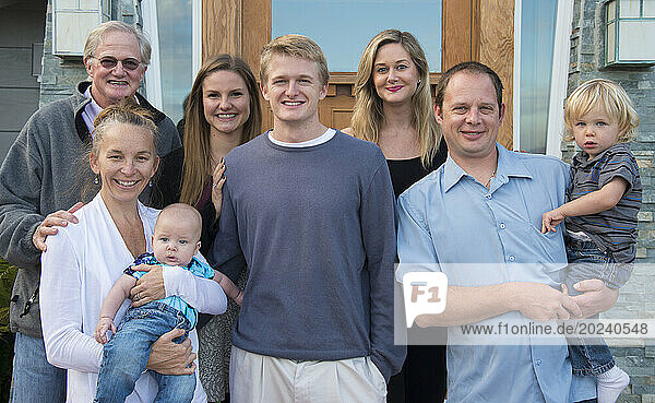 Outdoor portrait of a multi-generation family; San Diego  California  United States of America