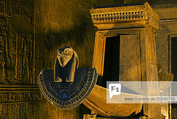 Sculpture in the sanctuary in the Temple of Edfu in Egypt; Edfu  Egypt