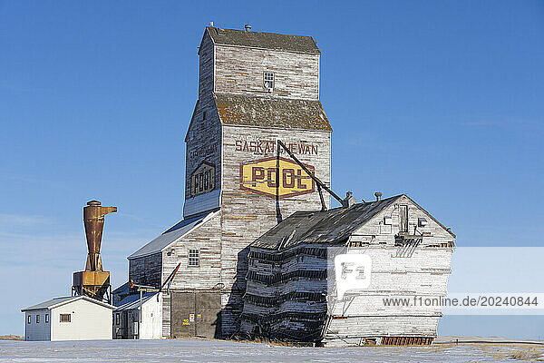 Abandoned grain elevator in the ghost town of Horizon  Saskatchewan; Horizon  Saskatchewan  Canada