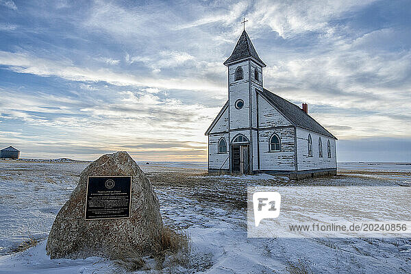 Peace Lutheran Church stands lonely on a hilltop near Stonehenge  Saskatchewan; Saskatchewan  Canada