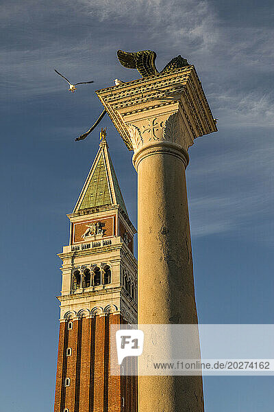 Italy  Veneto  Venice  Column in front of St Marks Campanile
