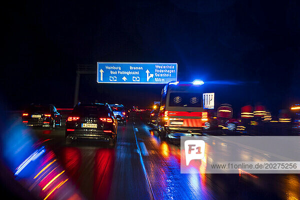 Germany  Traffic along Bundesautobahn 7 at night