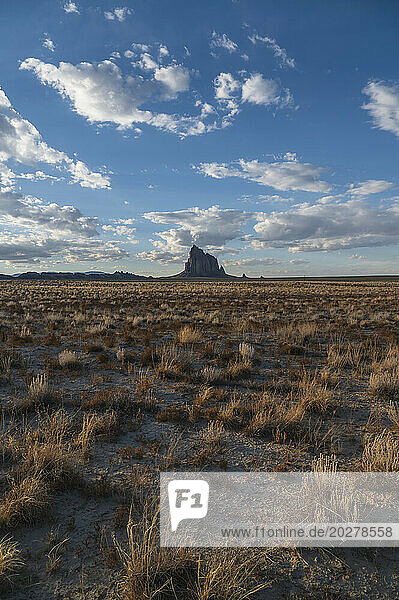 Usa  New Mexico  Shiprock  Clouds over desert landscape with Shiprock