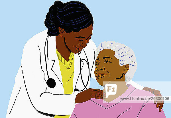 Caring female doctor comforting senior patient