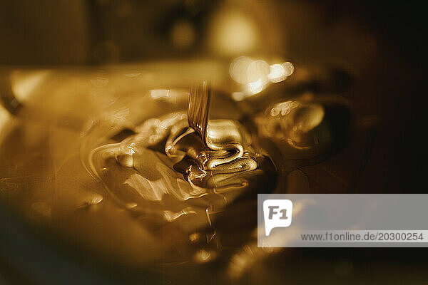 Extreme close up abstract golden printing ink