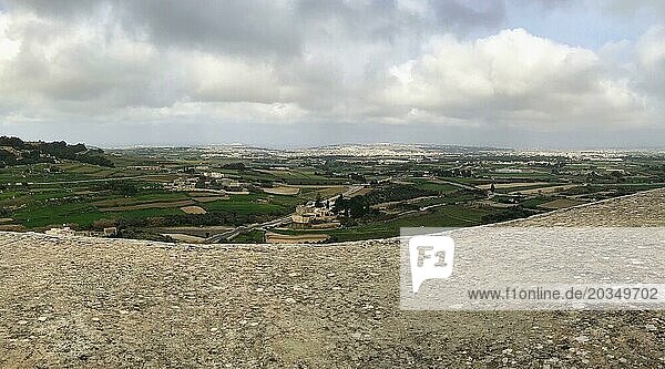 City wall and defences on Malta  Panorama  Mediterranean Sea  Republic of Malta