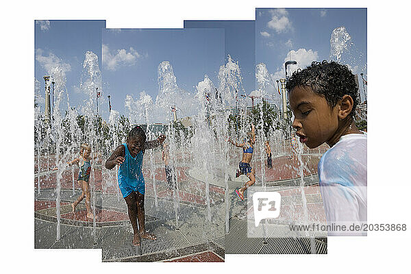 Children play in the Centennial Park Fountain  Atlanta  GA