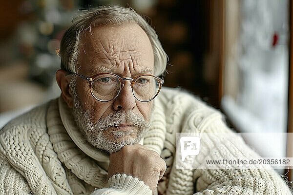 Close up portrait of a thoughtful grandfather.
