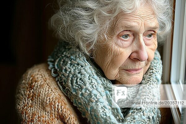 Close up portrait of a thoughtful grandmother.