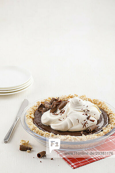 Chocolate pie with rice krispie treat crust