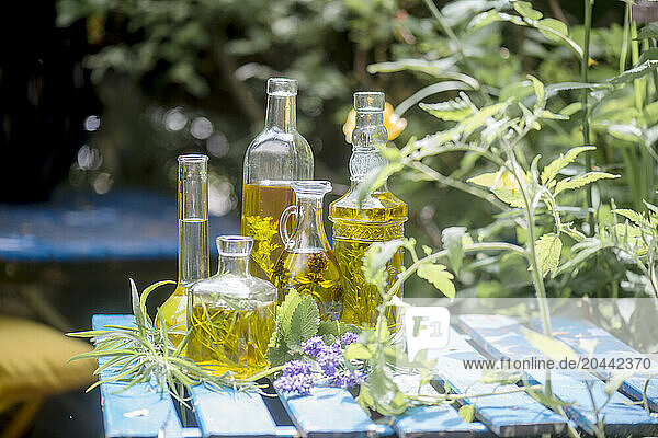Austria Â SalzburgerÂ Land Â AltenmarktÂ imÂ Pongau Â Homemade drinks on table in summer garden
