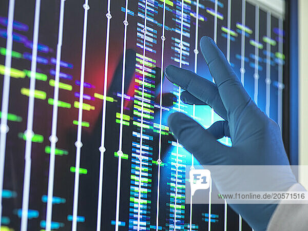 Senior scientist analyzing DNA profile on computer screen at lab